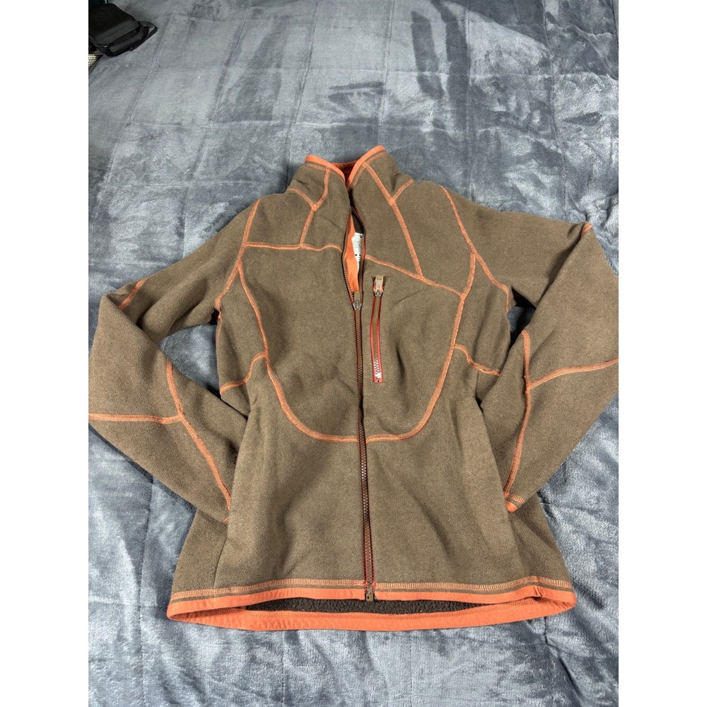 Burton AK Womens Fleece Jacket Brown Orange Full Zip Mock Neck‎ XS